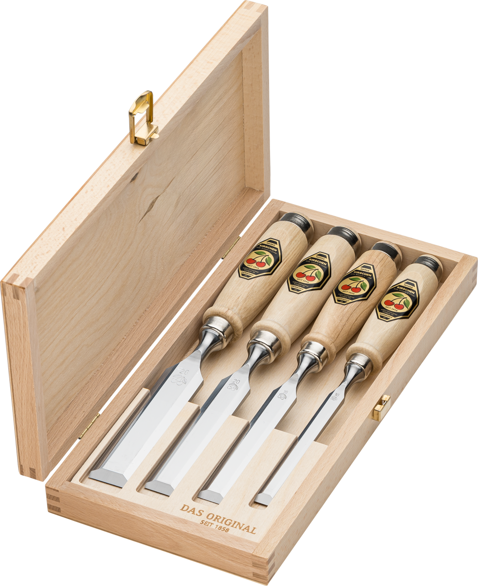 Kirschen Stechbeitel 4er Set im Holzkasten