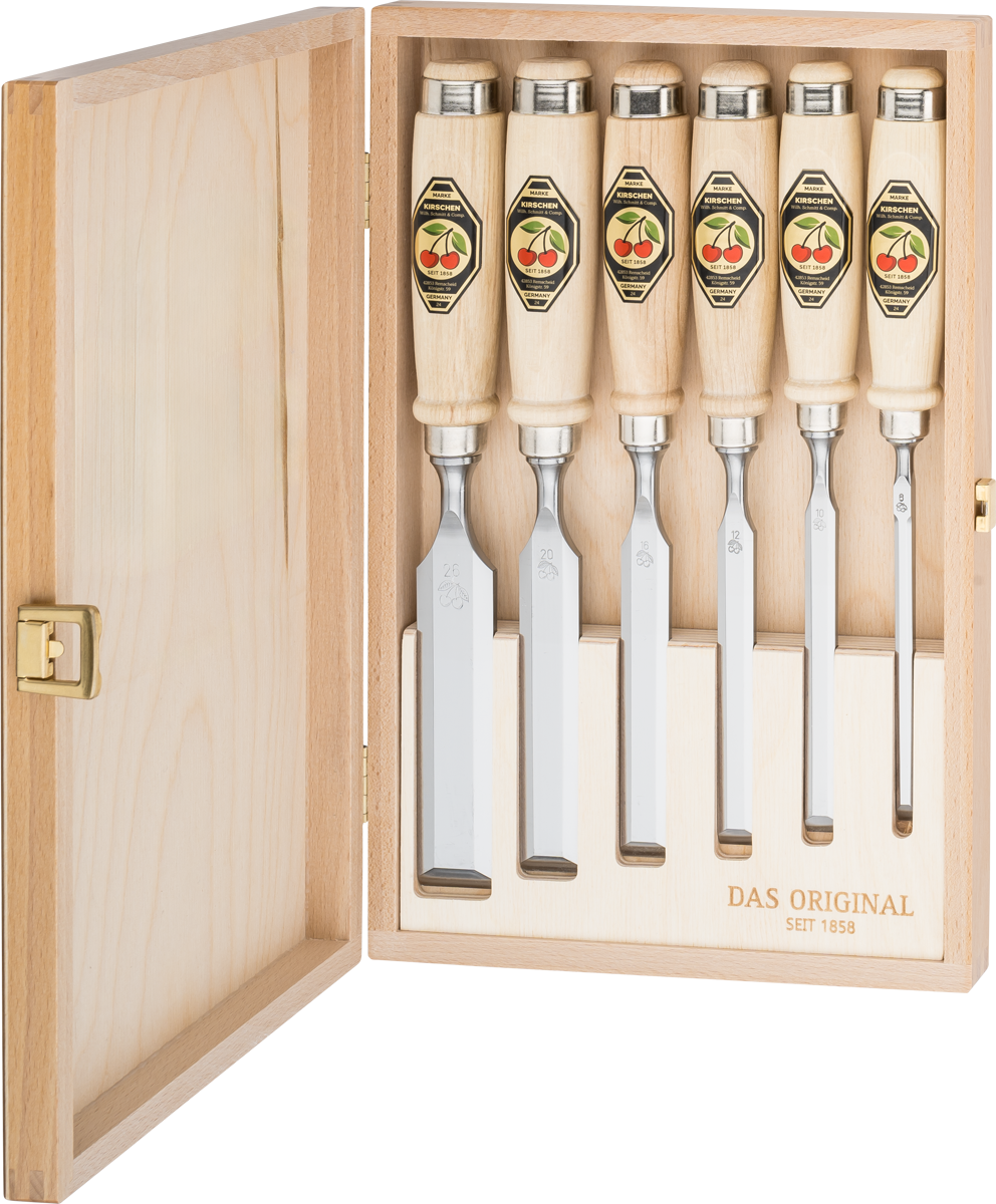 Kirschen Stechbeitel 6er Set im Holzkasten