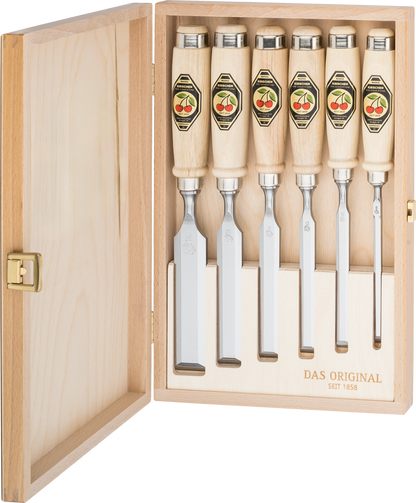 Kirschen Stechbeitel 6er Set im Holzkasten