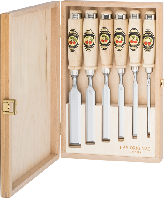 Kirschen Stechbeitel 6er Set im Holzkasten