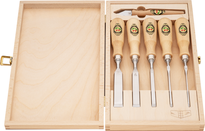 Kirschen Zinkenbeitel Set mit Anreißmesser und Holzkiste