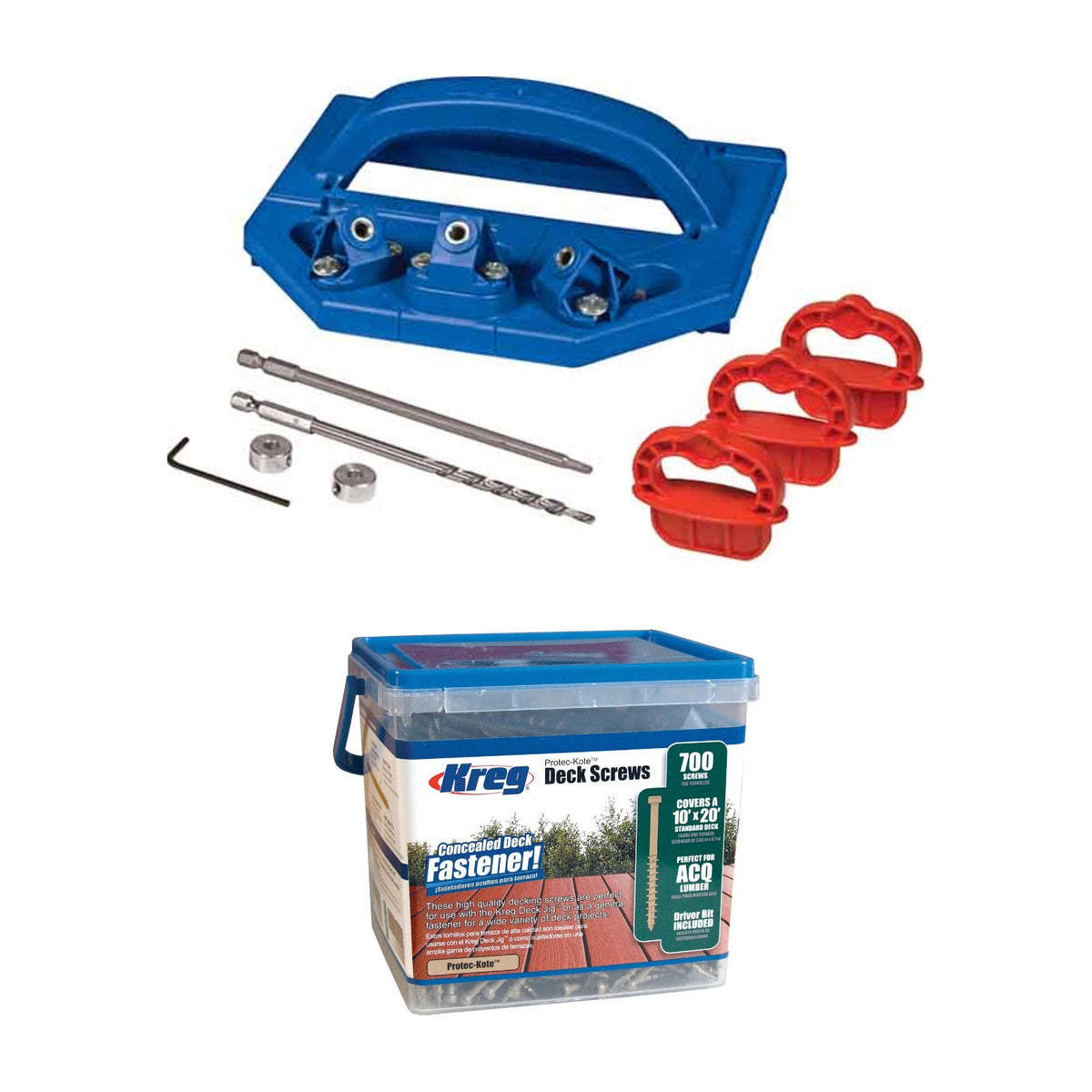 Set-Inhalt: Kreg Terrassen-Set mit Deck Jig und 700 Terrassenschrauben